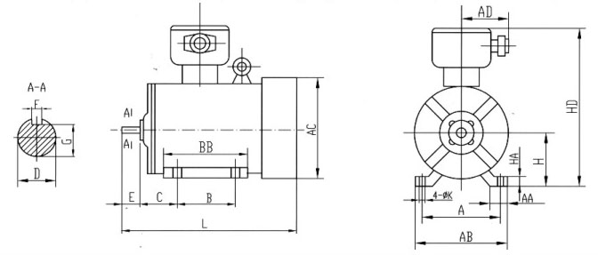 Принципиальная схема способа установки взрывозащищенного двигателя YBX3 B3